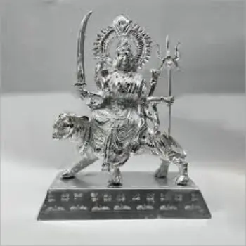 White Metal Durga Statue 